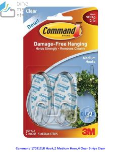 Contoh Alat Perlengkapan Kantor merk 3M Command , Gambar Produk Command 17091CLR Medium Clear Hooks harga 37000 di Toko Peralatan Sekolah Murah